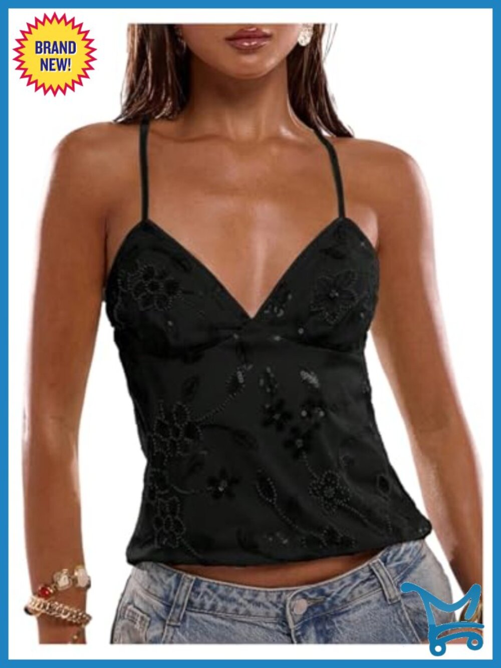 SOLY HUX Y2K Sequin Criss Cross Backless Cami Top Going Out Party Club Top